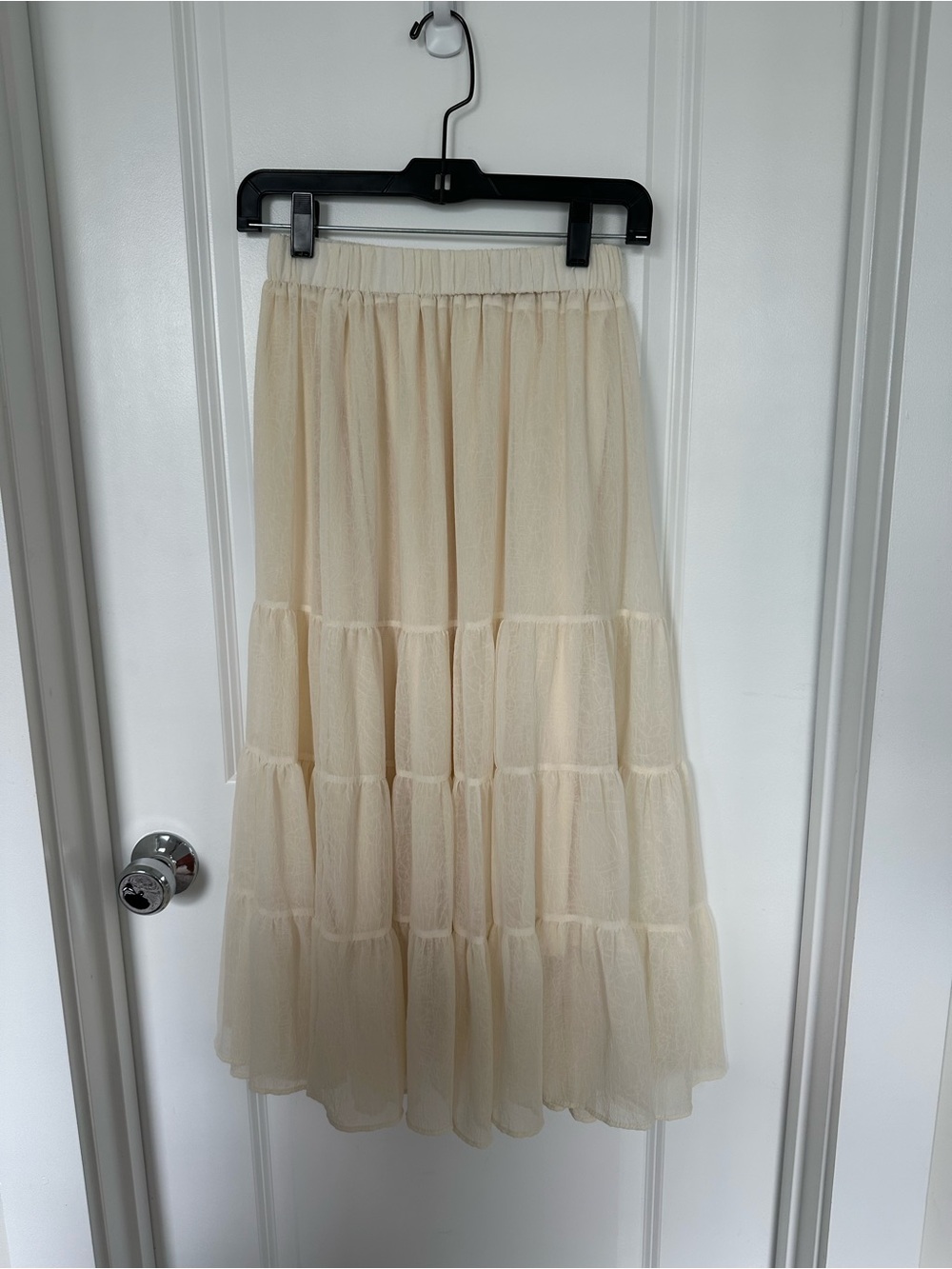 Cream Tiered Maxi Skirt with Elastic Waist